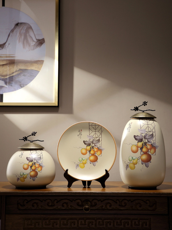 Home Creative Decoration Ceramic Vase Three-piece Set New Chinese Living Room Wine Cabinet TV Cabinet Decoration National Style Decoration