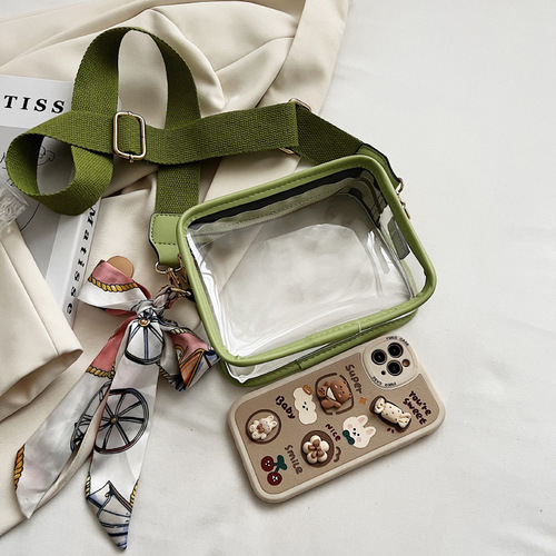 Cross-border new small square bag PVC transparent women's bag Korean style fashionable wide shoulder strap jelly bag crossbody bag wholesale