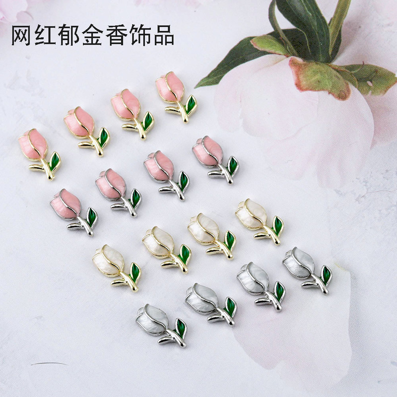 Tulip metal nail drill new style fresh three-dimensional French style small flower nail decoration online popular