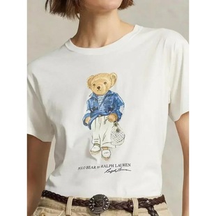 2024 Summer Cotton T Shirt Bear Graphic Print Children Funny