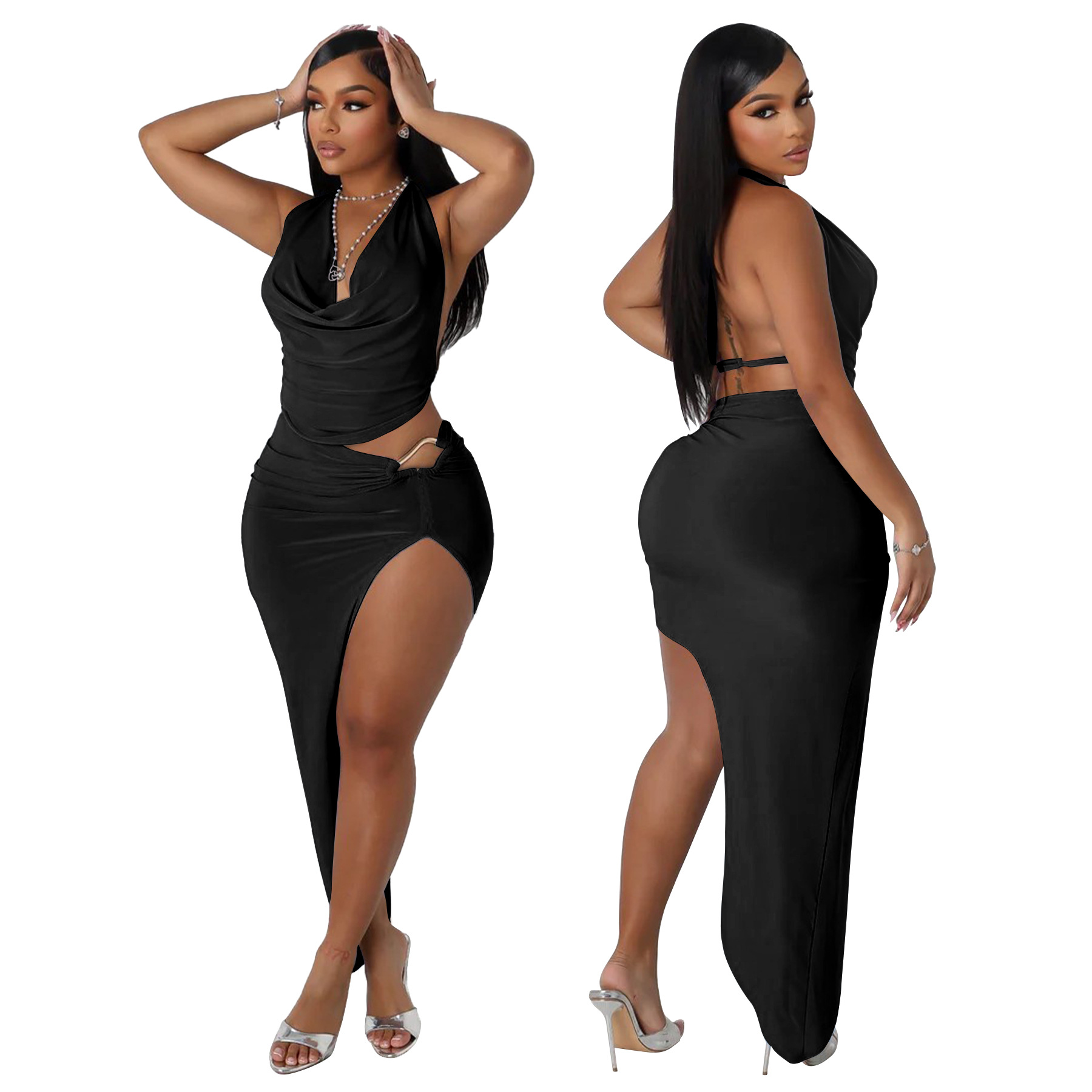 254g Weight Sleeveless Sleeve Length Polyester Fabric Type Skirt Co-ord Set Sets Type 2 Pieces Set Quantity Party, Tea Party, Cocktail Party Occasion V Neck Neckline Slim Fit Type Solid Color Pattern Summer Season Women's Gender Sexy, Streetwear Style Party Tea Party Cocktail Party Women's Sexy Streetwear Solid Color Polyester Skirt Co-ord Set Skirt Sets 10