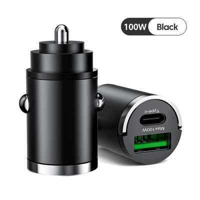Mobil şarj cihazları – with voltage vehicle-mounted one-to-six/8-car fast - 100w-metal-pull-ring-mini-invisible-car-charger-ac-double-port-black