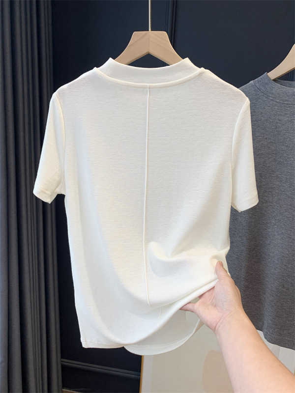 赤ちゃんの肌のような！テンセルウールクールT！ストレッチ大盗スリム気質ハーフタートルネックTシャツ G062405|undefined