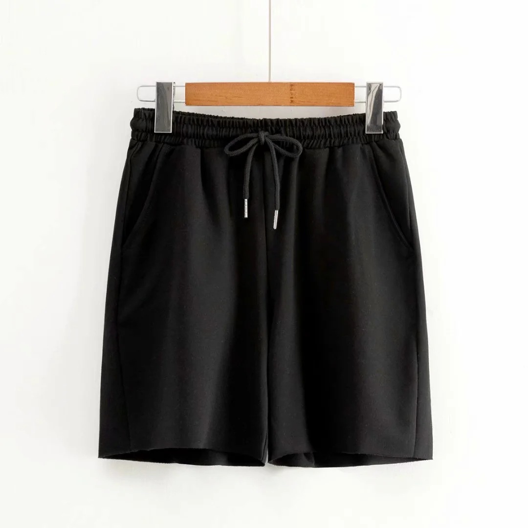 loose thin straight high waist elastic tie wide leg shorts NSAC63131