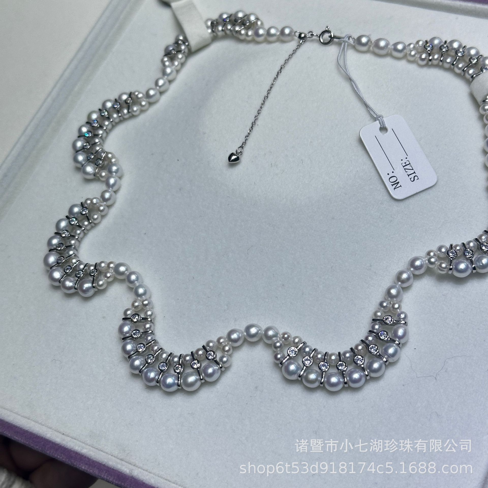 Wavy organic quality necklace from pearl handmade