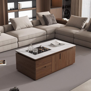 Multi-functional automatic voice lifting rock board tea table integrated automatic lifting table solid wood intelligent small apartment living room