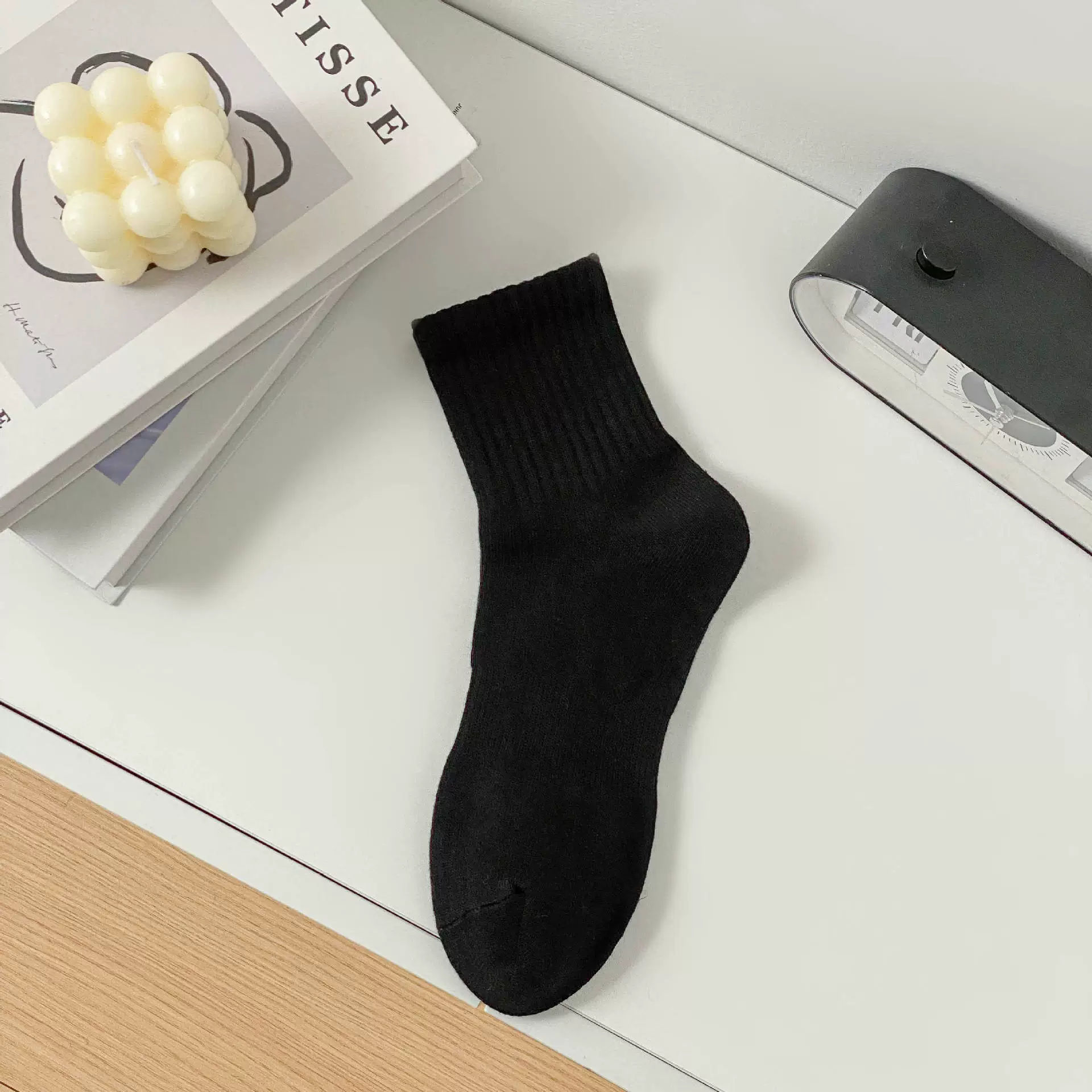 Solid summer cotton knee socks, mid-length, absorbs sweat and smell