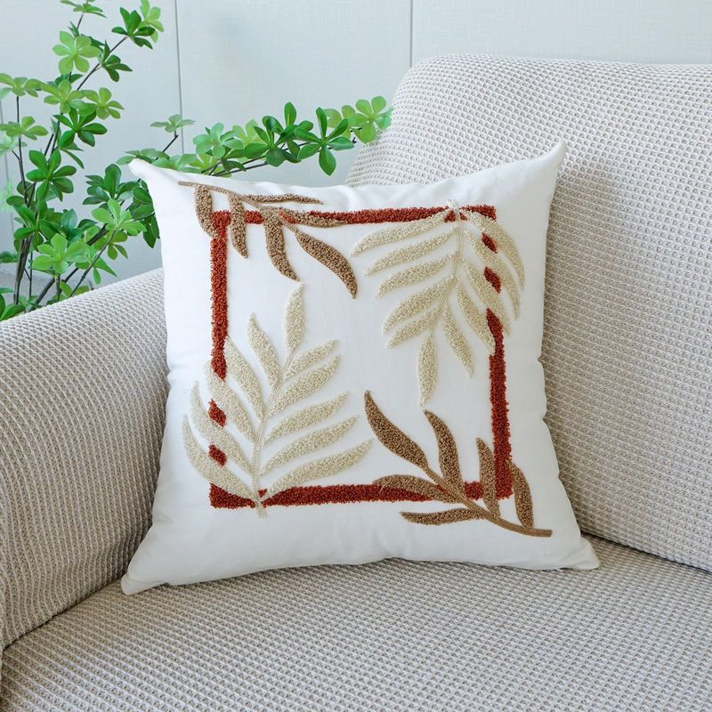 植物と花の刺繍入り枕カバー、田舎風タオル刺繍ソファ枕、ベッドサイドクッション、オフィス腰枕|undefined