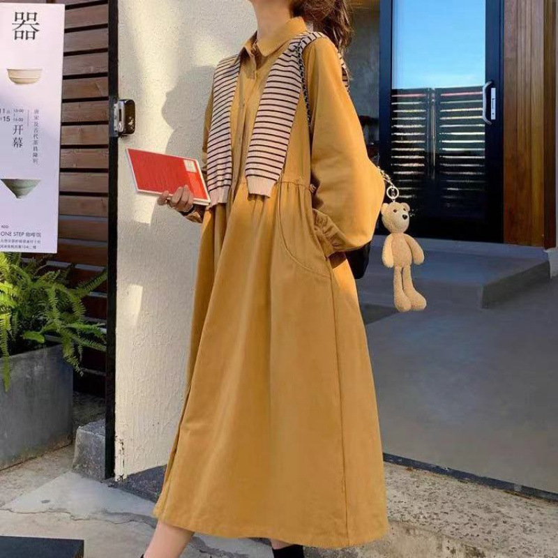 披肩衬衫连衣裙女春秋2025新款a字裙娃娃裙大码宽松法式桔梗茶歇|undefined