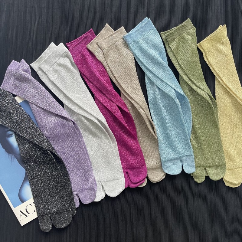 Ultra -fine shredded silk split -toe candy color summer thin socks, two toe socks pile up socks, Japanese calf socks