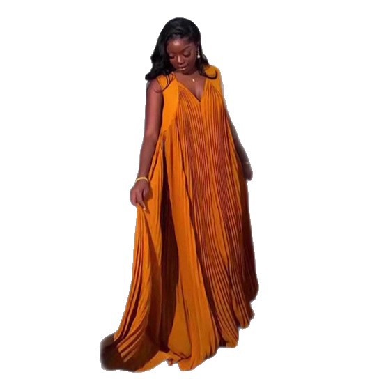 Women's Clothing Plus Size Women's Summer Fashion Loose Pleated Full Skirt American Style African Print Dress_voghion.com