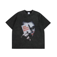 TKPA美式復古暗黑小丑印花休閒短袖t恤高街潮牌休閒洗水情侶短袖
