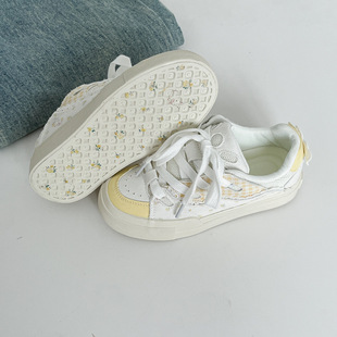 Contrast Color Stitching Board Shoes Women's Thick Bottom 2025 New Spring and Summer White Shoes Chic All-match Shoes Far Wave 6119