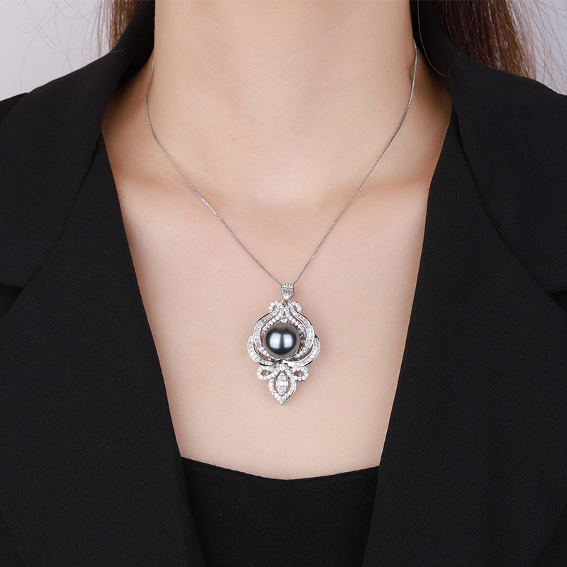 2024 nueva joyería Zhuang Shengsheng, diseño de revestimiento de fondo de cobre, collar colgante retro de lujo de perlas 16mm