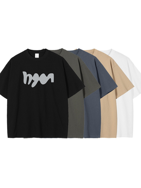 Mingge | Japanese Printed Loose Shoulder Crewneck Short Sleeve Top Men's ins Fashionable Puffian Handsome Simple Casual T-Shirt