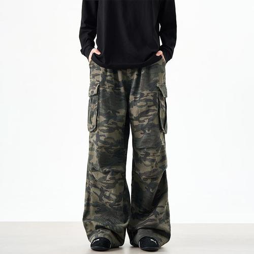 American Retro Large Pocket Camouflage Work Pants for Men High Street Loose Straight Leg Wide Leg Casual Pants 2025 Street Style