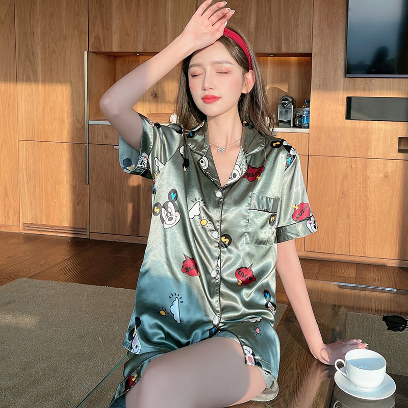 帮手描述图:睡衣女丝绸女士夏季短袖仿真丝冰丝薄款舒适家居服套