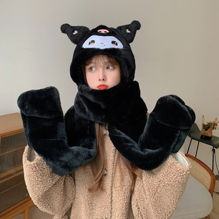 Internet celebrity coolomi three-piece hat scarf women's winter cute winter gloves hooded warm fashion