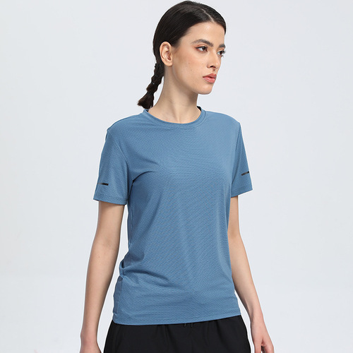Summer New Round Neck Solid Color Nylon Quick-Dry T-Shirt for Men and Women, Printed High-Elasticity Breathable Sports Fitness Short Sleeve