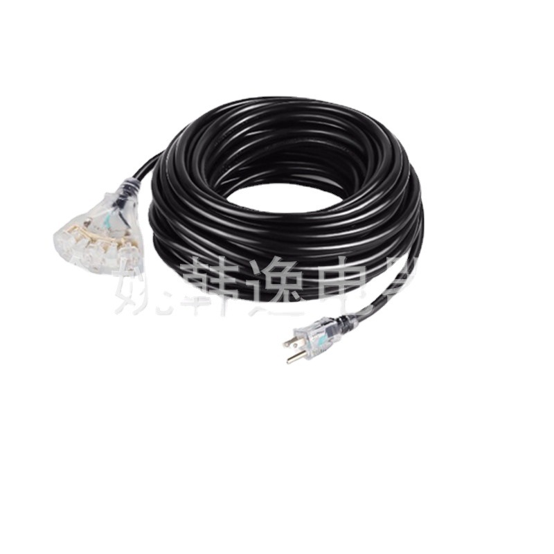 美规插座延长线美式一带三扫把头户外透明带灯插座电源延长线