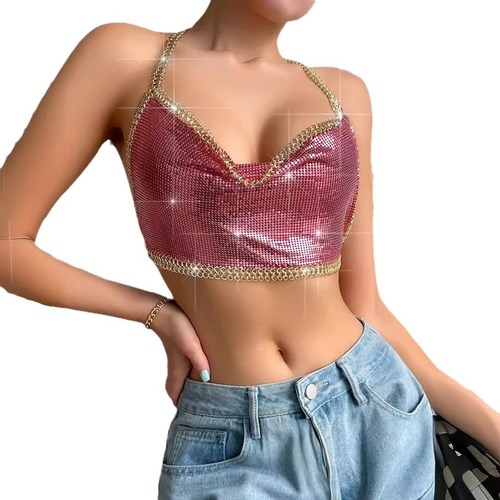 Amazon AliExpress Bestseller: Sexy Euro-American Style Sequin Chain-Embedded Backless Halterneck Tube Top Set