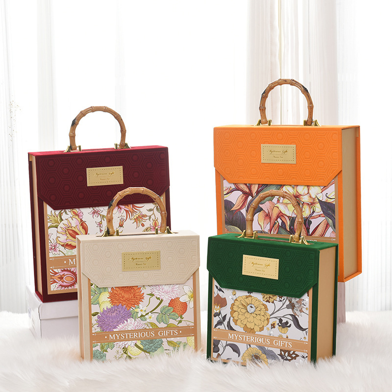 新款萬向花海伴手禮禮盒 竹節翻蓋生日禮物包裝盒 小清新花卉盒子