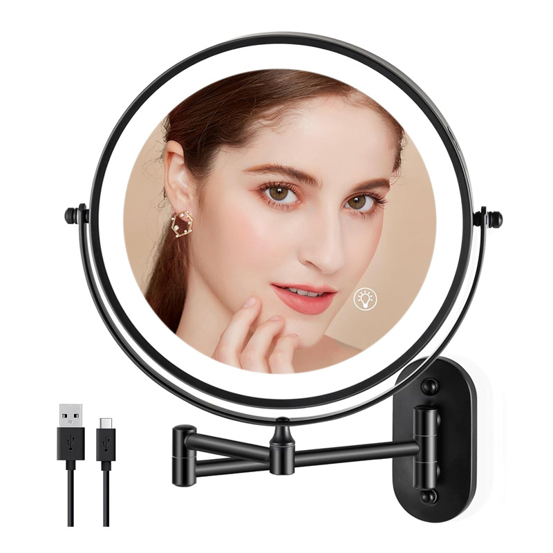 Bathroom makeup mirror led with lamp wall-mounted dressing mirror hotel bathroom magnifying glass punch-free telescopic new product
