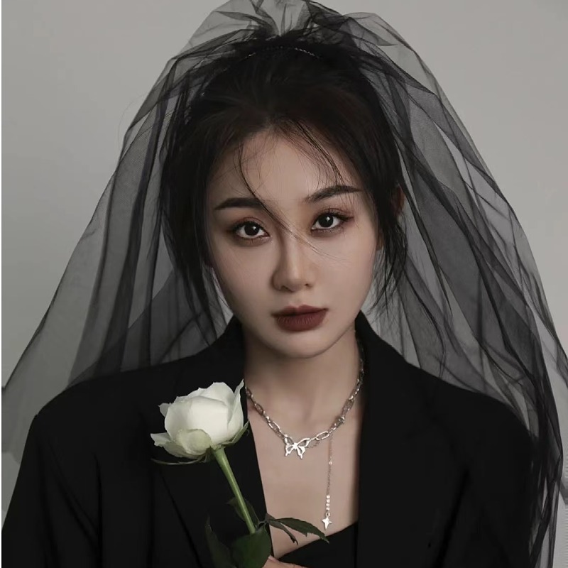 Vintage Black Headscarf Bridal Hair Accessory Halloween Gothic Wedding Hair Accessory Cool and Stylish Goddess Photos Christmas