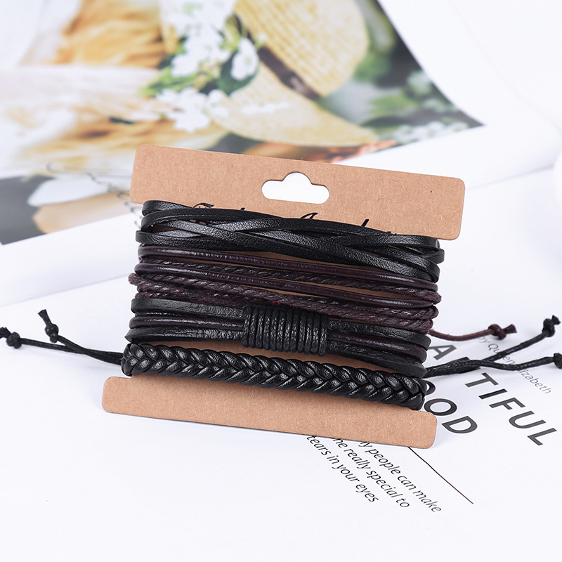 Genuine Leather Men's Bracelet 4-piece Retro Handmade Set_voghion.com
