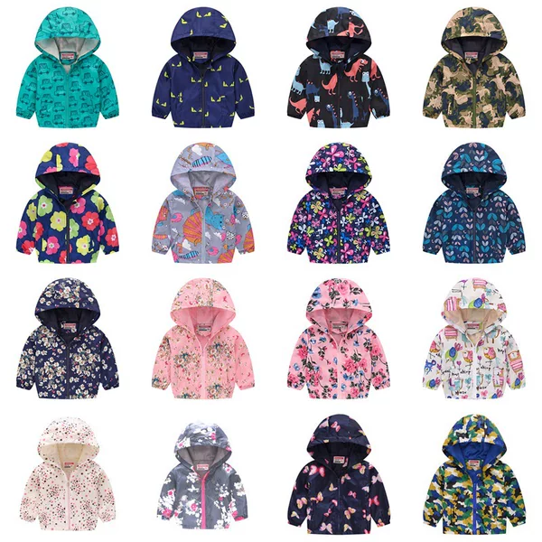 Foreign Trade Children's Wear European and American Spring and Autumn Fashion Printed Pattern Hooded Jacket Zipper Shirt Children's Printed Jacket