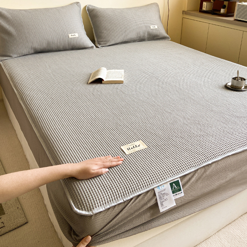 Cat Man Waffle Ge Silla de cama de seda de hielo Sombrilla de cama fresca de verano de una sola pieza Funda protectora de colchón nueva 2023