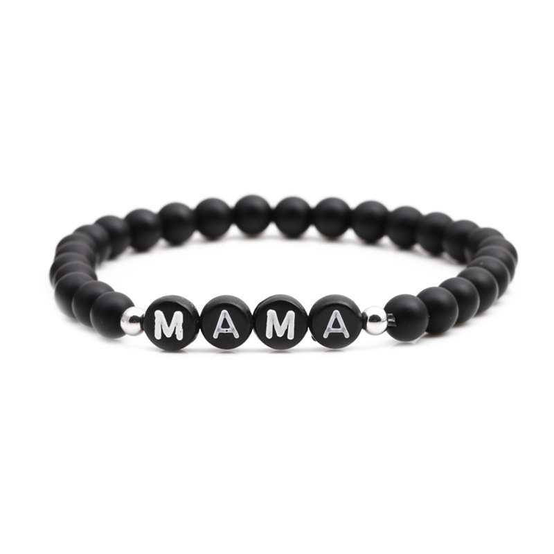 Comercio exterior transfronterizo Amazon 6mm negro esmerilado piedra pulsera europeo y americano 26 letras inglesas pulsera con cuentas fabricante