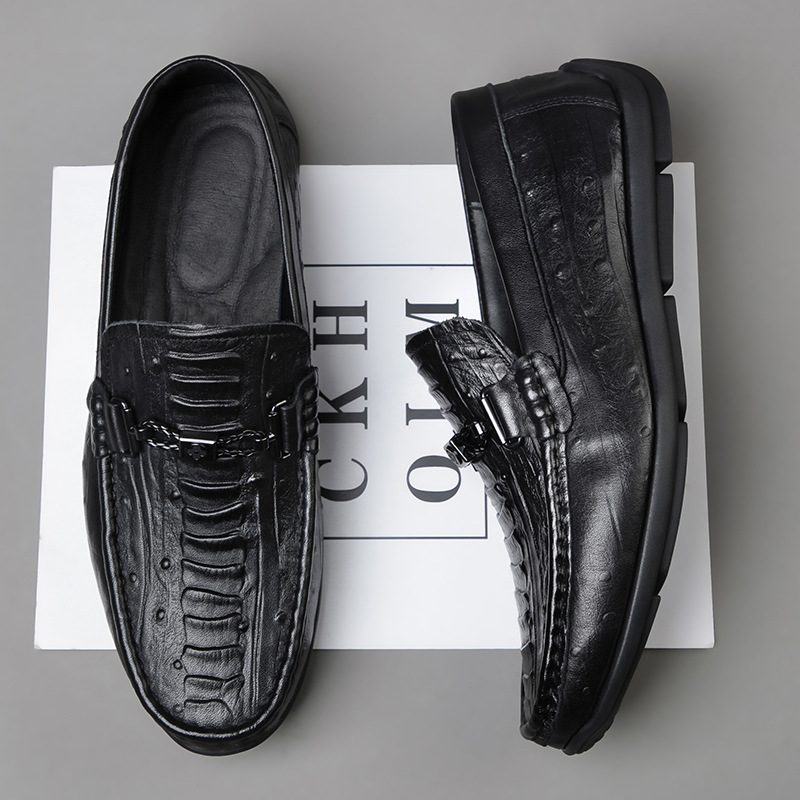 Primavera nueva capa superior mocasines de piel de vaca de los hombres en relieve de cuero casual slip-on zapatos de sección inferior suave zapatos de los hombres