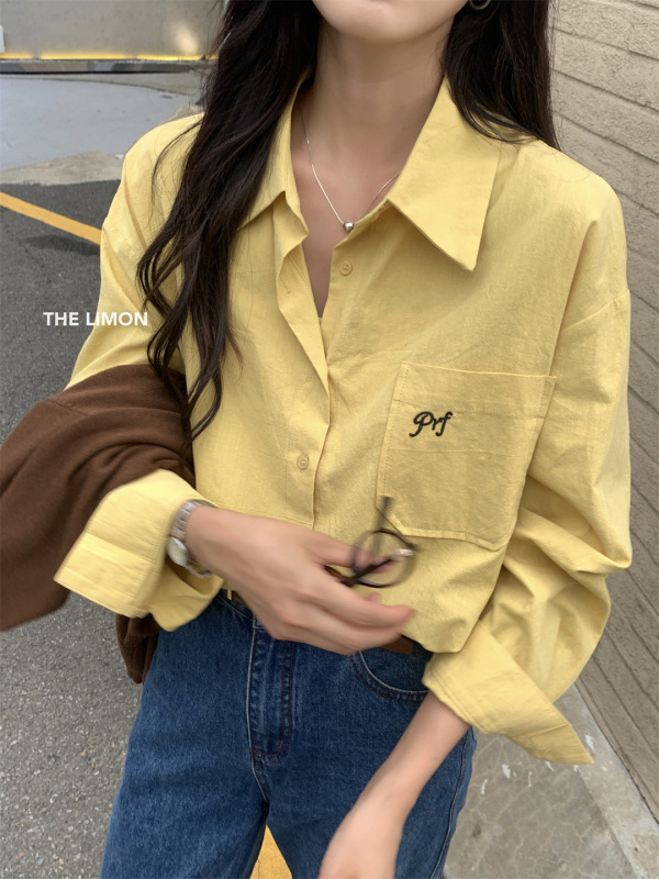 柠檬绿茶刺绣衬衫女2025秋季新款韩版宽松休闲长袖衬衣外套上衣|undefined