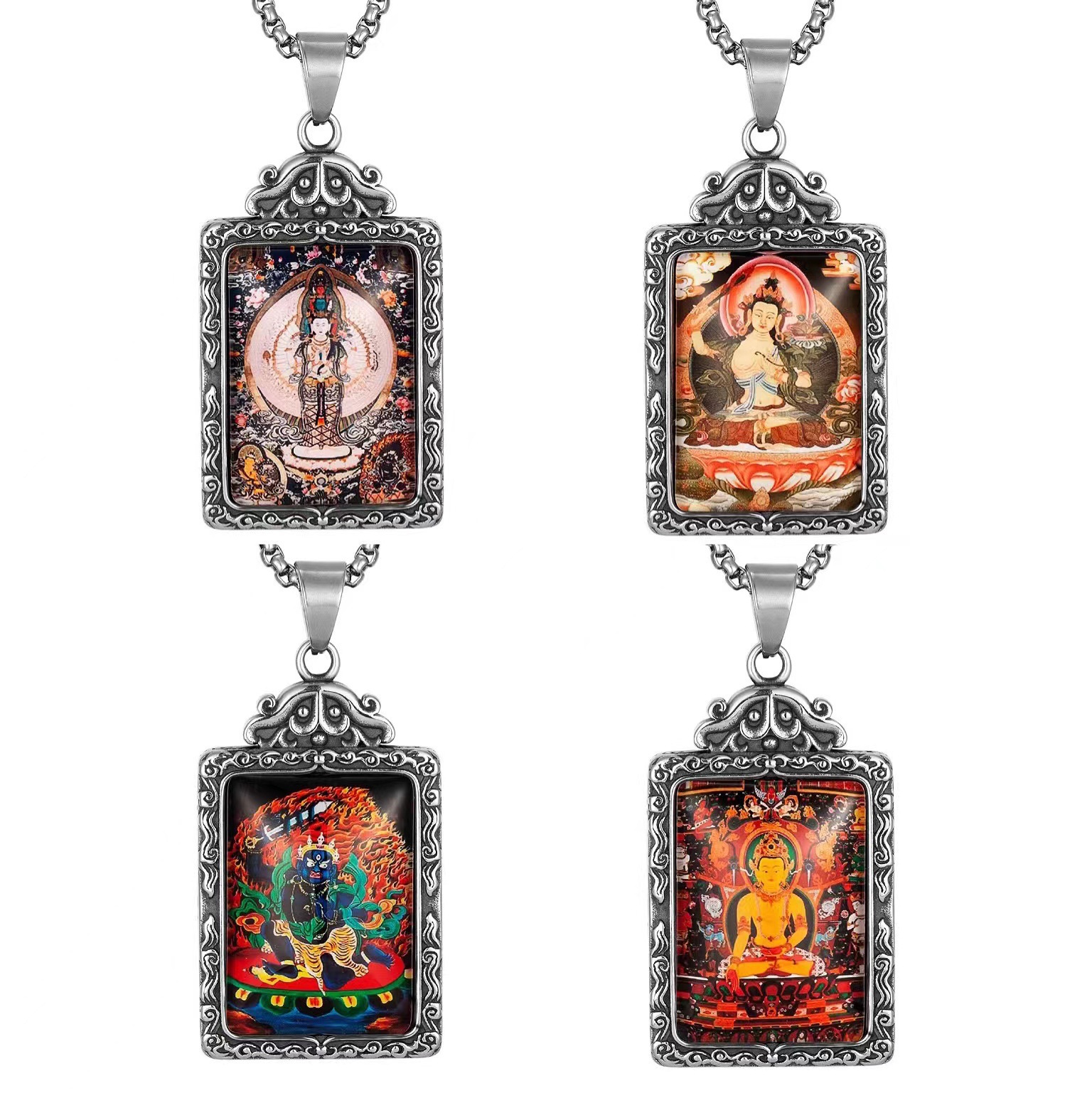 새로운 티타늄 스틸 조디악 가디언 THANGKA BENMINGFO 펜던트 레트로 트렌디 남성용 맞춤형 펜던트 216035