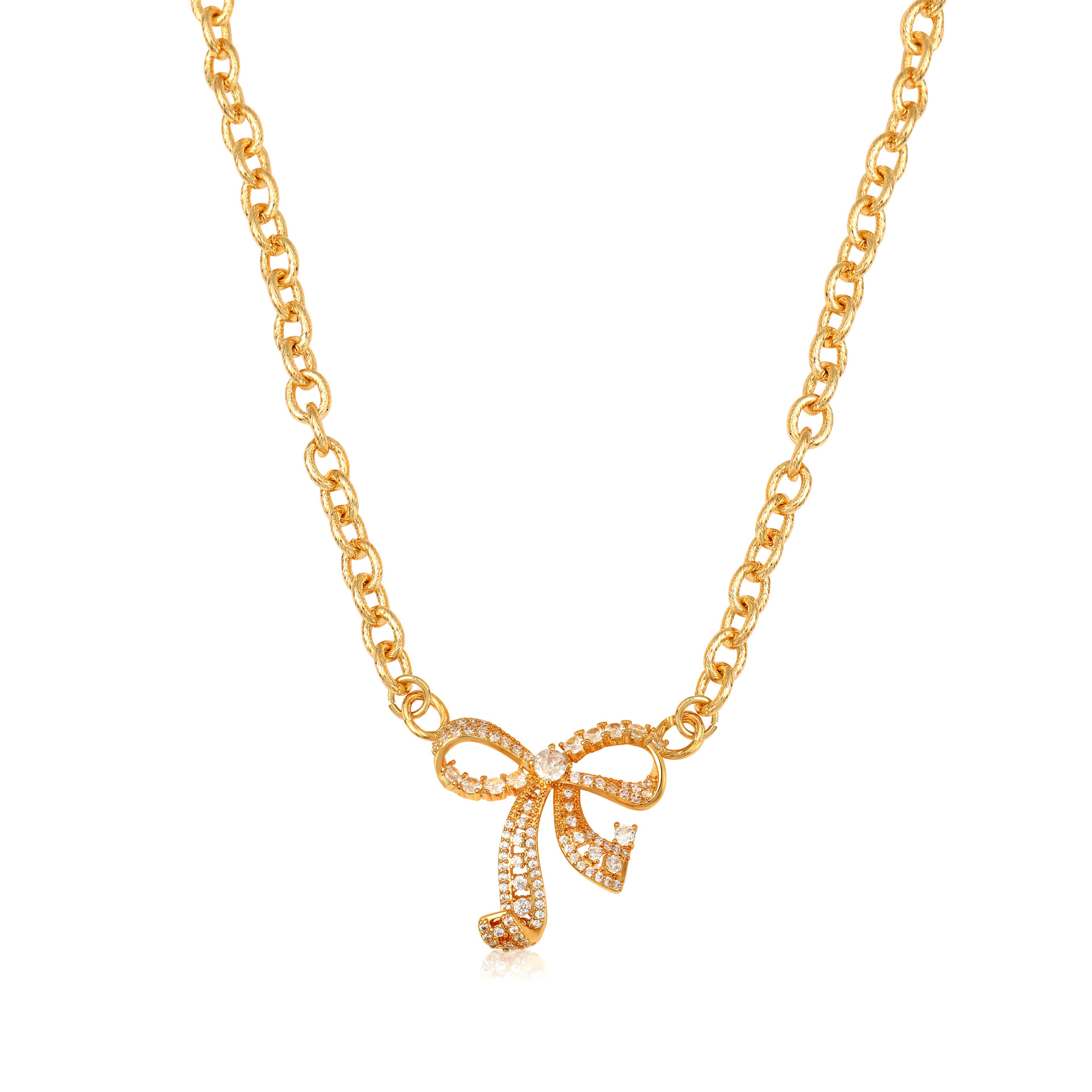 european-and-american-hot-selling-design-sense-copper-plated-real-gold-bow-necklace-with-zircon-fashion-exquisite-elegant-versatile-necklace european-and-american-hot-selling-design-sense-copper-plated-real-gold-bow-necklace-with-zircon-fashion-exquisite-elegant-versatile-necklace