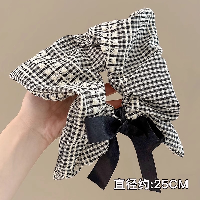 Anillo de pelo de intestino grueso súper grande coreano para mujer 2025 nuevo estilo de alta gama cordón de pelo de encaje plisado temperamento dulce cuerda de cabeza de flor