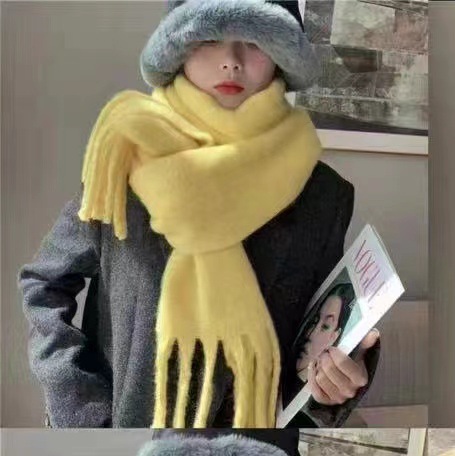 Bufanda Chal Unisex de Mohair Unicolor Térmica con Flecos para Invierno