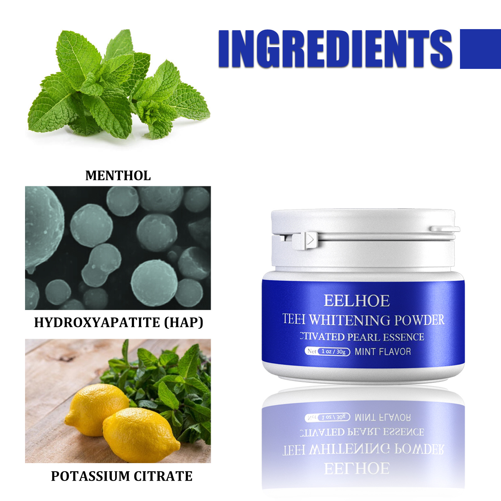 eelhoe Active Whitening Tooth Powder Teeth Oral Cleansing Fresh Breath Yellow Teeth Stains Sensitive Enamel Tooth Powder_voghion.com