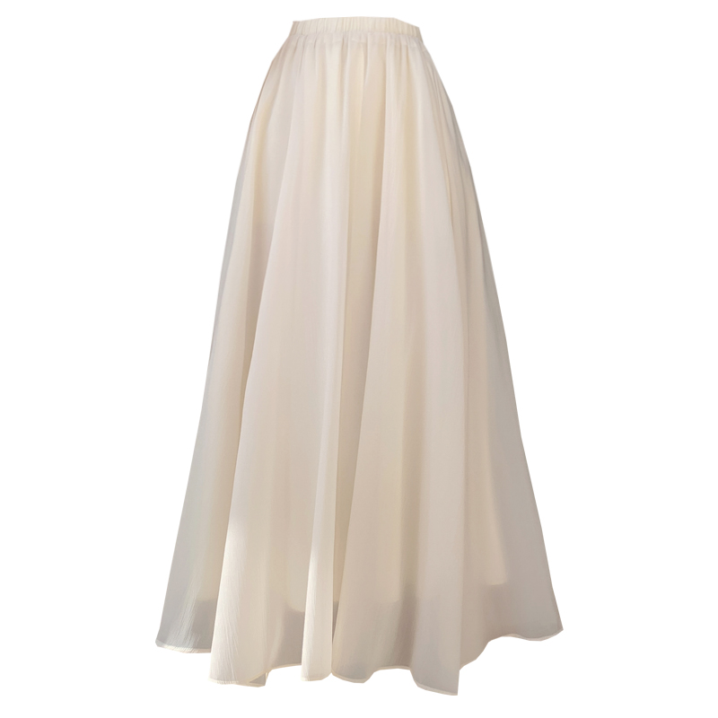 Beige shiffon summer fitted long skirt