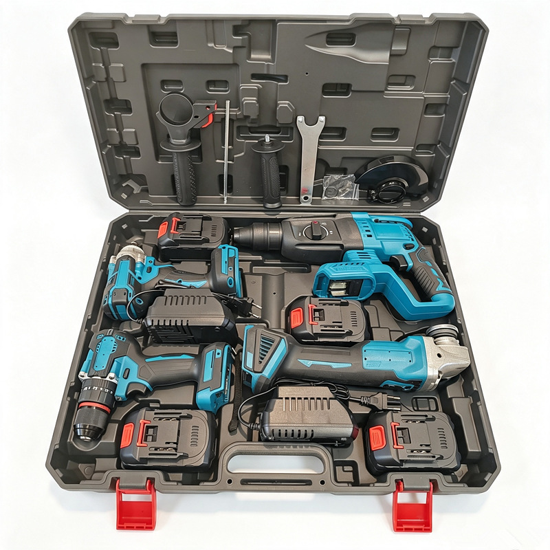 Juego de Herramientas Eléctricas de Litio Set de 4 Piezas Recargable para Construcción e Ingeniería
