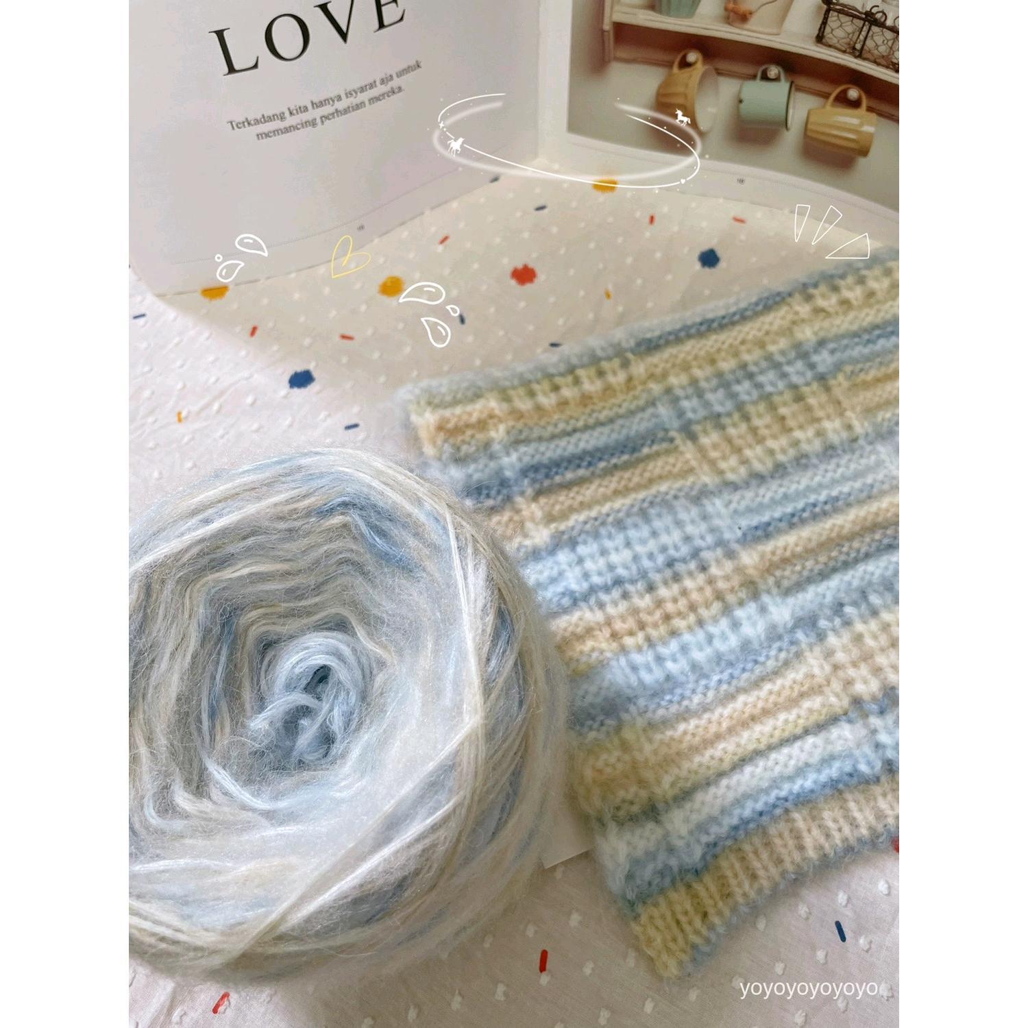 彩虹段染渐变喷毛马海毛钩织diy毛衣帽子围巾包包线100g毛线批发