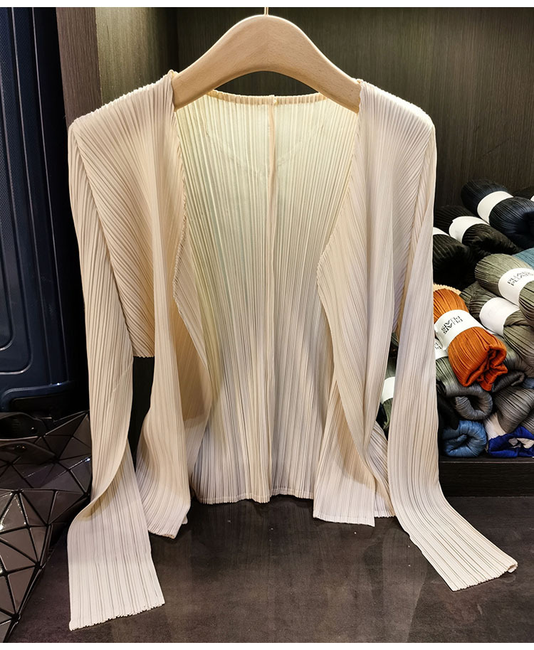 Áo cardigan nữ tay dài xếp ly không cài khuy, phong cách đơn giản cao cấp mùa xuân hè — Màu xanh lam nhạt, Màu đen, Xanh Lông Công, Màu hồng chi tiết 8