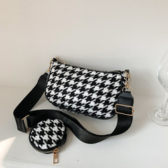 2022春夏新款千鳥格零錢女包韓版時尚寬肩帶單肩斜挎包清新腋下包