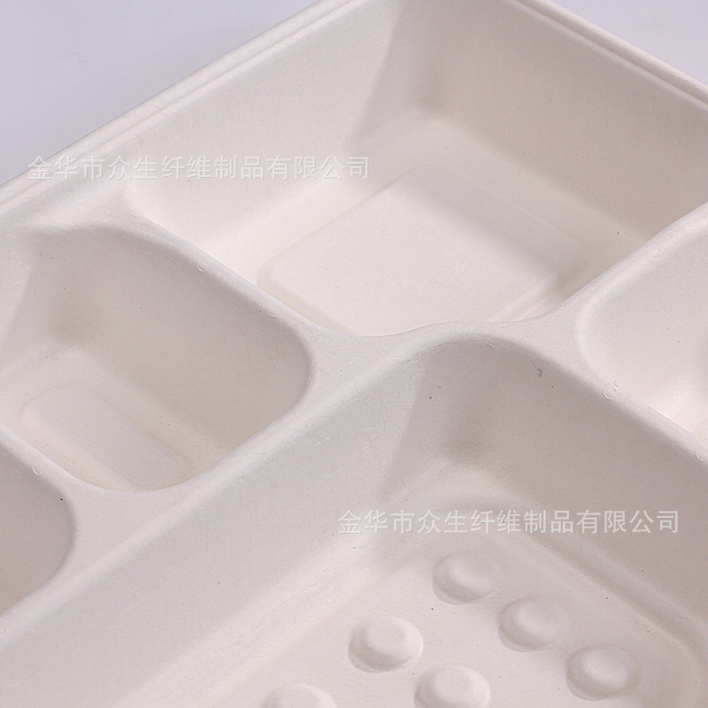 Caja de embalaje de vajilla de pulpa de caña de azúcar degradable de pulpa desechable Profundo cinco-rejilla bandeja cantina picnic Bento rejilla placa