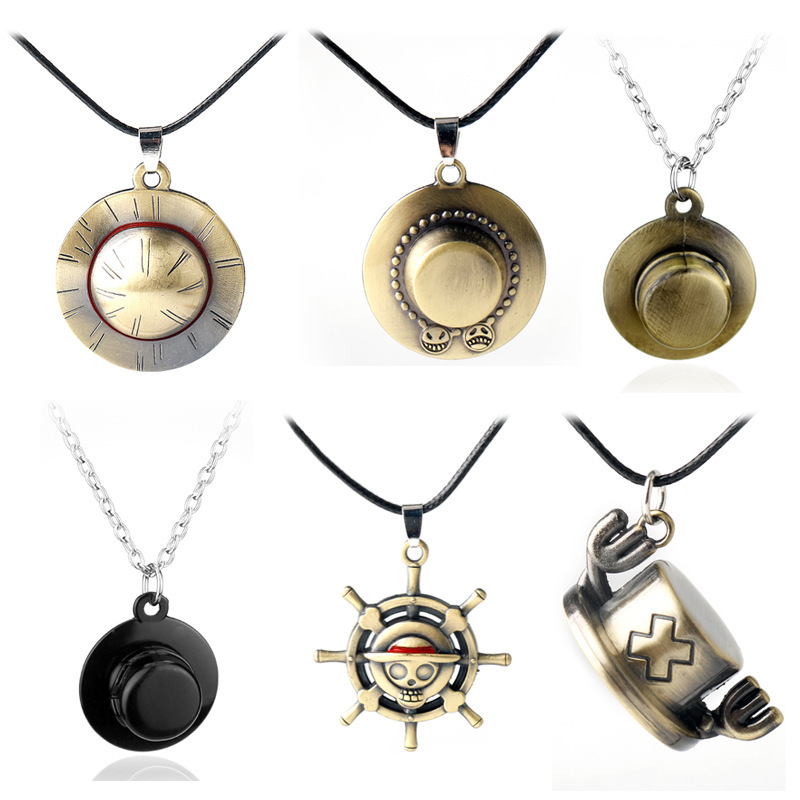 One Piece Around One Piece Straw Hat Kid Saab Ace Hat Hip Hop Necklace Ship Anchor Keychain