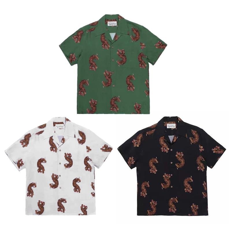 WACKO MARIA Japanese Style New Arrival Tiger Hawaiian Beach Loose Casual Short Sleeve Shirt for Summer