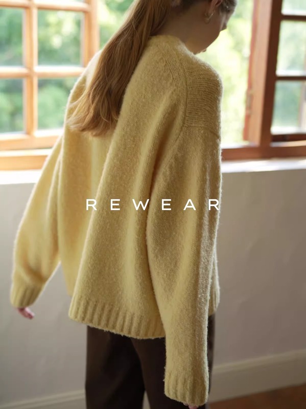 2633# REWEAR/明星同款 重磅肌理圈圈羊毛松弛苣软糯圆领针织毛衣|undefined