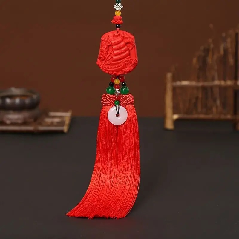 New car pendant cinnabar double-sided safe rearview mirror accessories car red Chinese knot car accessories
