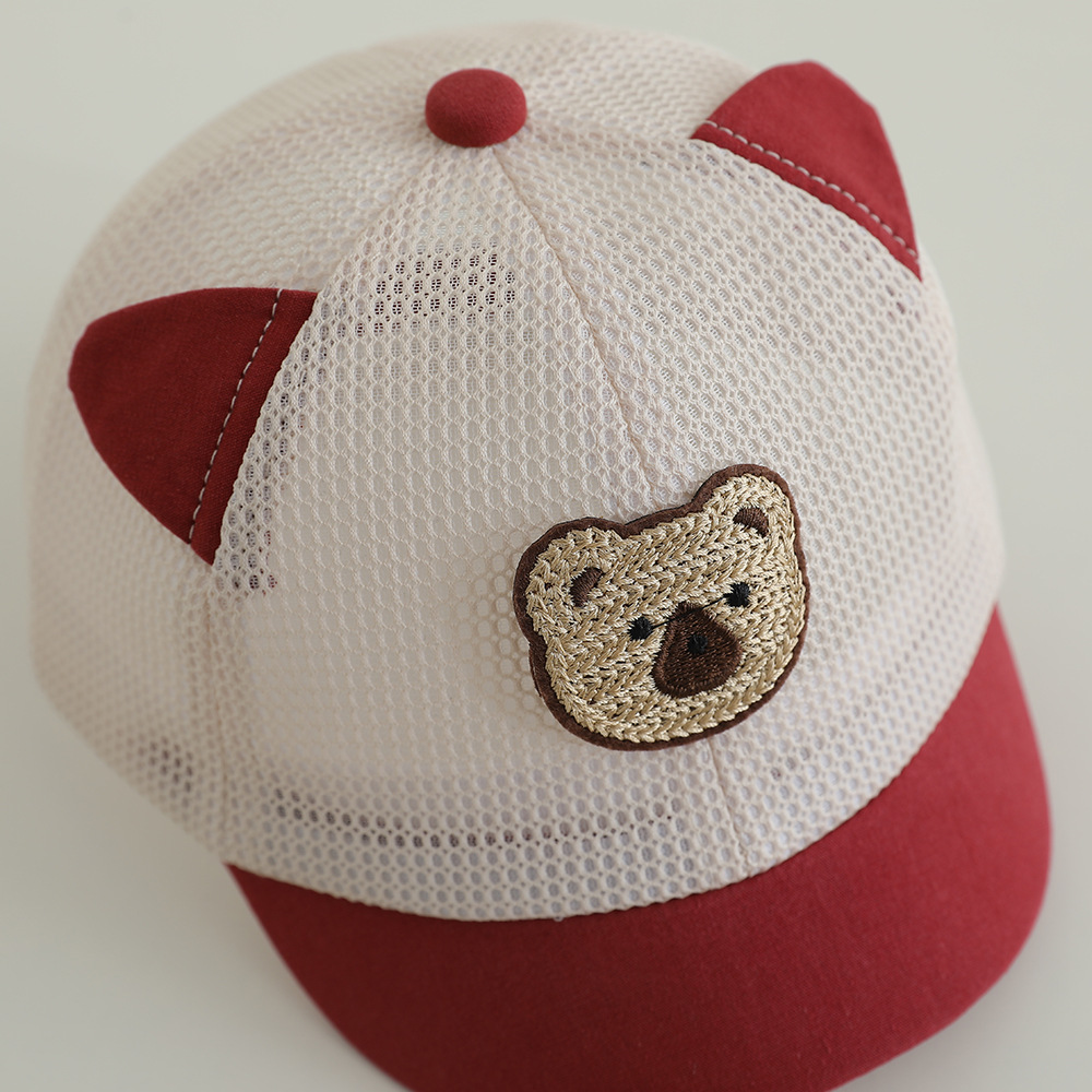 Sombrero de bebé lindo, gorra de verano, gorra de red, gorra de béisbol de oso de dibujos animados, gorra para el sol de malla completa transpirable para niños